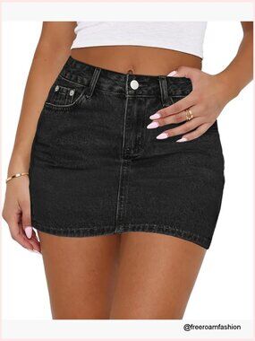 Denim Mini Skirt Low Rise Stretchy Y2K Cute Skirt with Pockets